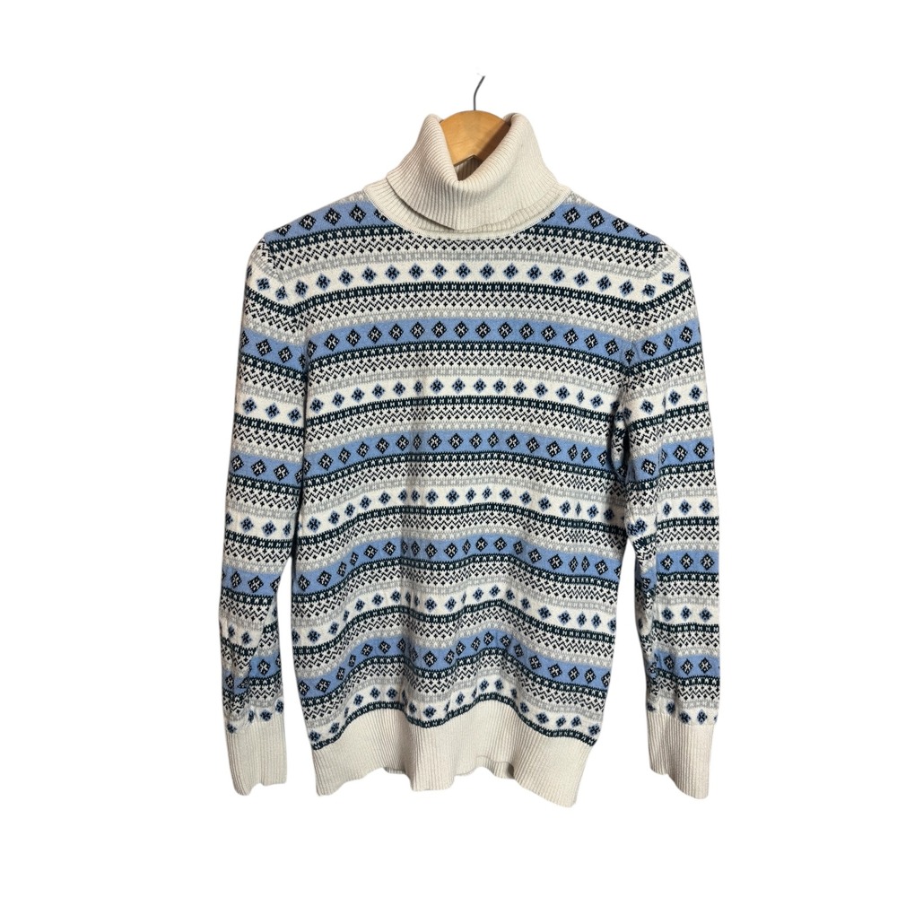 Vintage L.L. Bean Nordic Fair Isle Sweater Women's Blue Medium Cotton‎ Cashmere